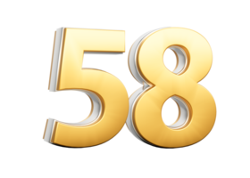 3D Golden Shiny Number 58 Fifty Eight With Silver Outline 3D Illustration png