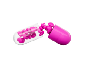 An Open Pink And Glossy Capsule With Minimal Heart Shaped Pills Spilling Out 3D Illustration png
