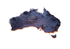 Illuminated Australia data map highlighting geographical features neon glow light 3D Illustration png