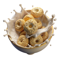 Overflowing Bowl of Cereal with Milk Splash png