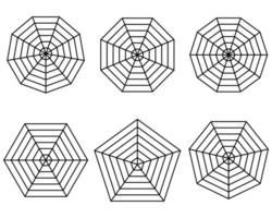 Radar or spider diagram template. Flat spider mesh. Blank radar charts. Pentagon and hexagon graphs. illustration vector