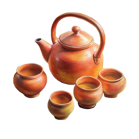Chinese New Year a classic yixing clay tea set in a warm terracott png