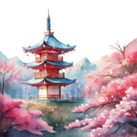 Chinese New Year a tall red and gold traditional chinese pagoda png