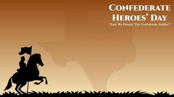 Background Graphic Illustration confederate heroes day celebration, with silhouette of hero on horseback and texas map, vintage, Copy Space Area. Suitable to be placed on content with that theme. vector