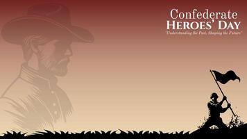 Background Graphic Illustration of confederate heroes day celebration, with silhouette of heroes carrying flag, vintage, Copy Space Area. Suitable to be placed on content with that theme. vector