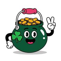 Lucky Pot of Gold Cartoon with Shamrock vector