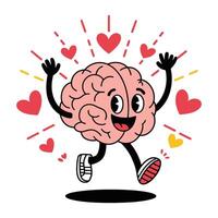 Happy Brain Character with Hearts Illustration vector