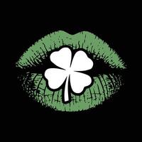 Green Lips Print with Shamrock for St. Patrick's Day vector