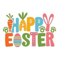 Happy Easter Typography with Bunny Ears and Carrot Illustration vector