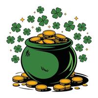 Pot of Gold with Shamrocks and Sparkles Illustration vector