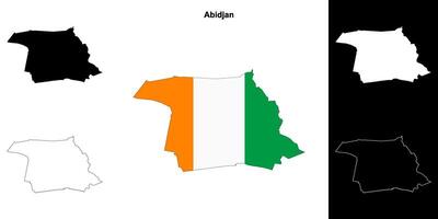 Abidjan district outline map set vector