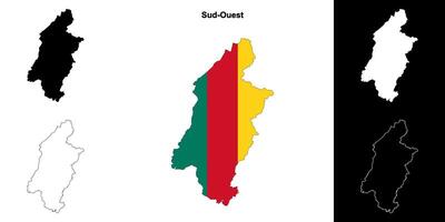 Sud-Ouest region outline map set vector