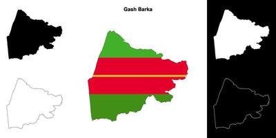 Gash Barka region outline map set vector