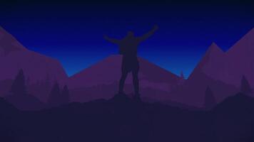 A man standing on top of a mountain with his arms outstretched video