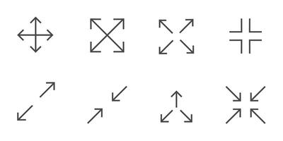 Full screen icon interface menu cursor bitton, application size control pointer. Web ui line navigation maximize or minimaze icon. App arrow. Enter or exit vector