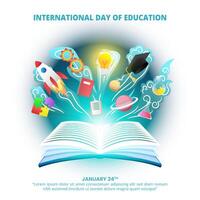 International Day Of Education background with an open book vector
