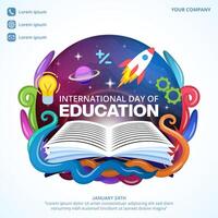 International Day Of Education background with an open book and ornaments vector