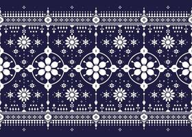 geometric and floral ethnic fabric seamless pattern, blue and white color, design for cloth, carpet, batik, wallpaper, wrapping etc. vector