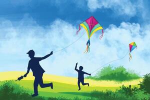 Makar sankranti card with clouds and flying kites holiday background vector