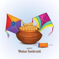 Happy makar sankranti card background with colorful kite design vector