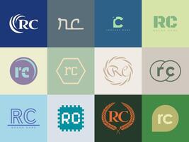 RC logo company template. Letter r and c logotype. Set different classic serif lettering and modern bold text with design elements. Initial font typography. vector