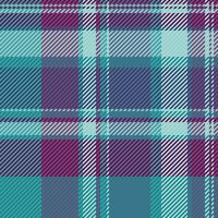 Row fabric tartan pattern, scotland plaid seamless texture. Coloured check textile background in cyan and magenta colors. vector