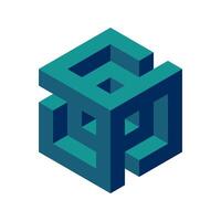 Cube logo, geometric design. Box logotype company, trendy techno emblem in isometric 3D style. vector