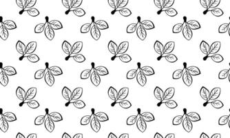 Elegant black and white seamless pattern featuring stylized leaf clusters. Perfect for textile prints, wallpapers, packaging design, and various digital applications. vector