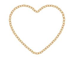 Realistic golden chain texture. Gold chains link heart isolated on white background. Love symbol jewelry chainlet three dimensional design element. vector