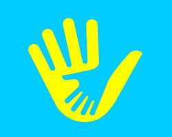 Stop the war in Ukraine. Save and help children. Helping hand in the color of the Ukrainian flag. vector