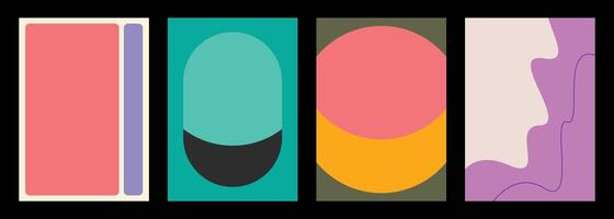 Abstract minimalist poster design set. Simple geometric cover template bundle. Colorful and playful background collection for presentation or advertisement. vector