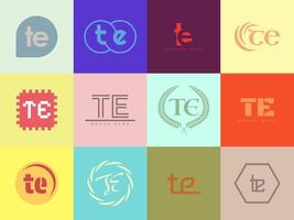TE logo company template. Letter t and e logotype. Set different classic serif lettering and modern bold text with design elements. Initial font typography. vector