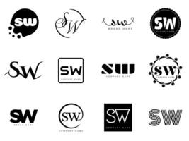 SW logo company template. Letter s and w logotype. Set different classic serif lettering and modern bold text with design elements. Initial font typography. vector