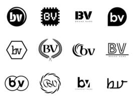 BV logo company template. Letter b and v logotype. Set different classic serif lettering and modern bold text with design elements. Initial font typography. vector