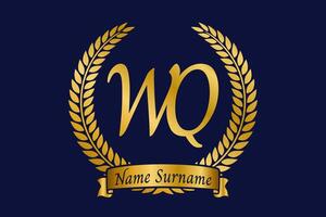 Initial letter W and Q, WQ monogram logo design with laurel wreath. Luxury golden calligraphy font. vector