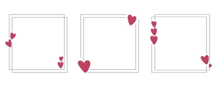 Square frames with hearts set vector