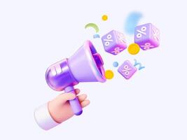 3d megaphone speaker or loudspeaker for promotional announcements about upcoming sales and events vector