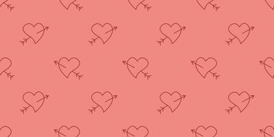 Hand drawn hearts with cupid arrows seamless pattern vector