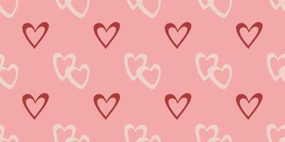 Tender romantic print with red and beige hearts on pink background vector