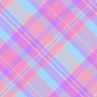 Coat check texture, retail pattern seamless plaid. Layered fabric textile tartan background in pink and cyan colors. vector