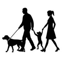 Silhouetted Family Walking with Dog vector