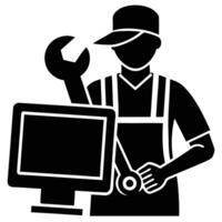 Silhouetted Computer Repair Icon on White vector