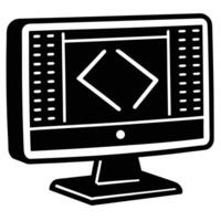 Code on Monitor Silhouette on White vector