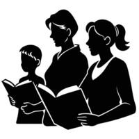 Family Reading Silhouette on White Background vector