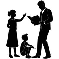 Silhouetted Family Teaching Child on White vector