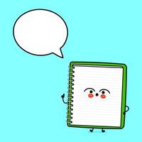 Note pad with speech bubble. hand drawn cartoon kawaii character illustration icon. Isolated on blue background. Note pad character concept vector
