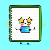 Note pad with smartphone character. hand drawn cartoon kawaii character illustration icon. Isolated on blue background. Note pad character concept vector