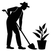 Gardening Man Silhouette on White Background vector