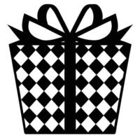 Gift with Checkered Pattern Silhouette on White vector