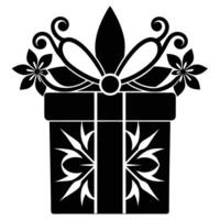 Gift with Festive Ornament Silhouette on White vector